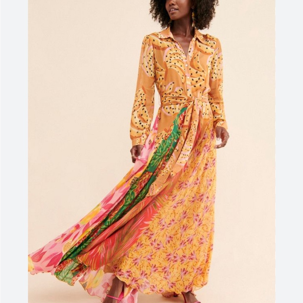 Farm Rio Mixed Prints Maxi Shirtdress
